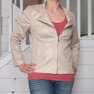 TanJay champagne tan womens lightweight dressy zip bomber jacket, size 8
